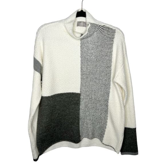 CYRUS / white gray colorblock mock neck sweater / L - Picture 1 of 7
